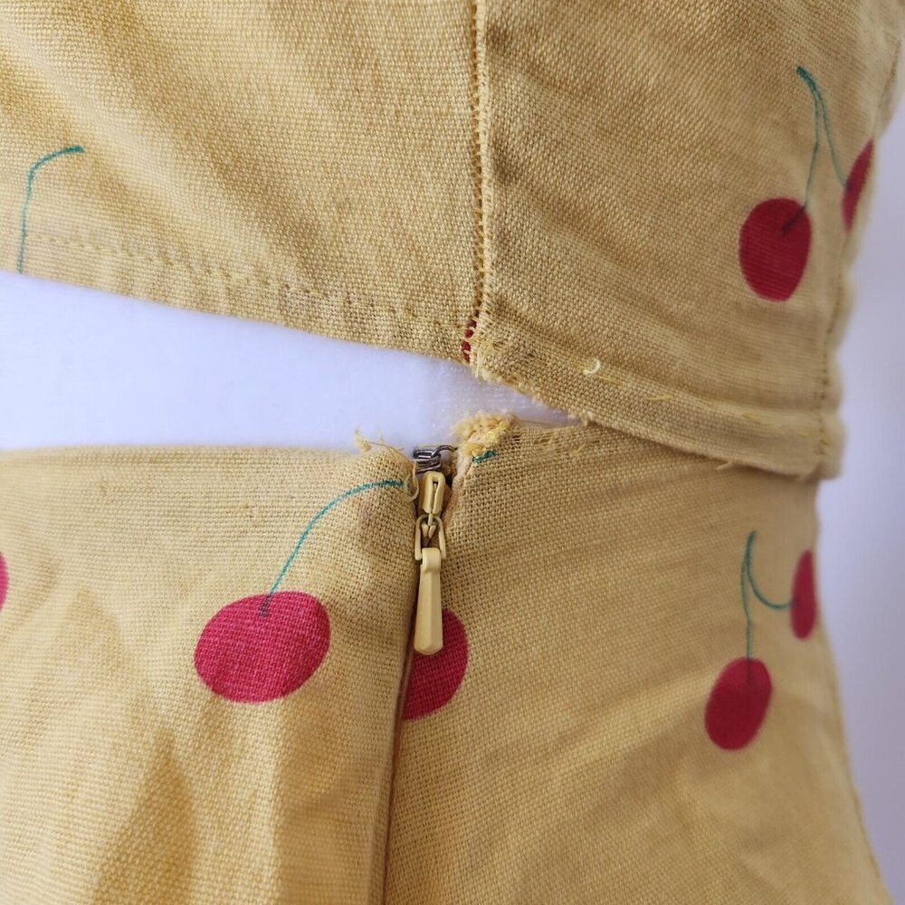 ASOS Cherry Linen Two Piece Set Size 0 Yellow Red Crop Top Shorts Ruffle Boho - Picture 9 of 16